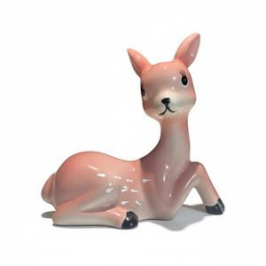 Pink Ceramic Vintage Deer Fawn Animal Figurine. Known for Christmas Fawn 6”H,7”L